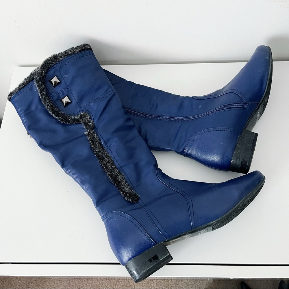 LuvShoe’s Blue Black Studded Fur Boots